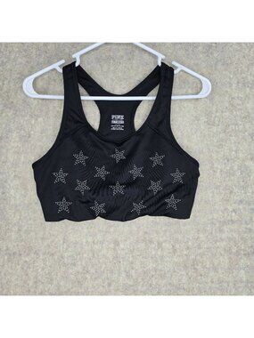 Pink Victorias Secret Ultimate Womens Sports Bra Black L Rhinestone Star Pattern